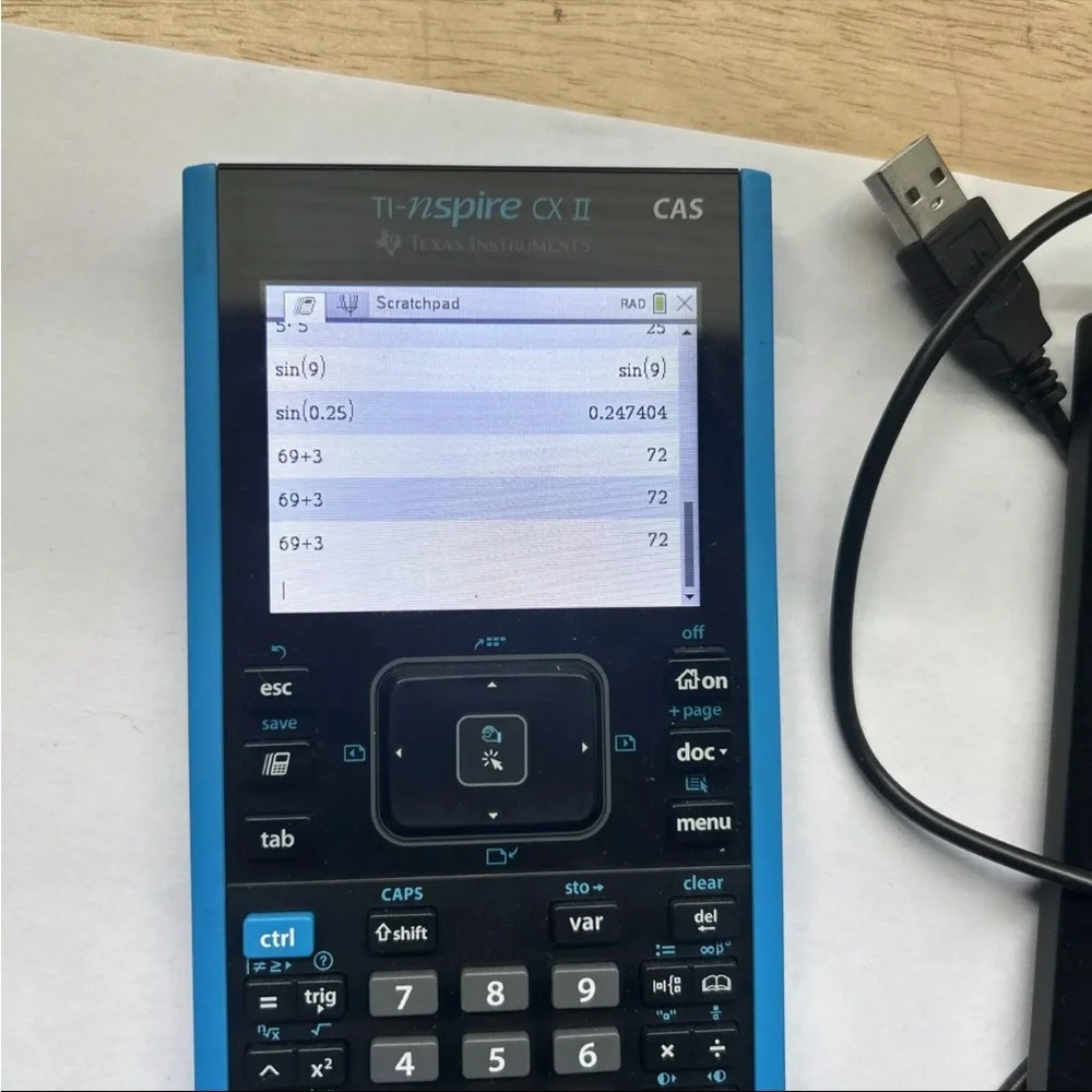 Texas Instruments TI Nspire CX II CAS Graphing Calculator with charger USB cable